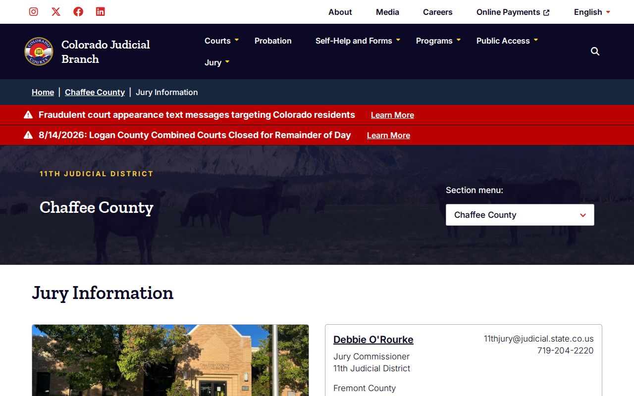 Chaffee County court calendar jury reporting information