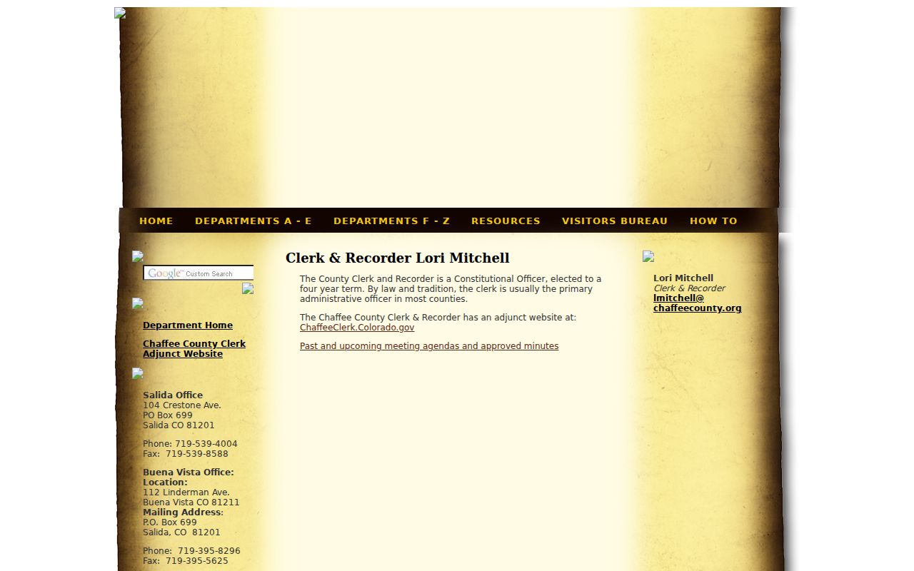 Chaffee County court records custodian contrasted with Clerk and Recorder office