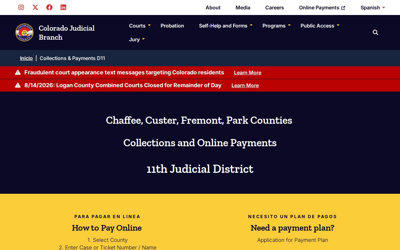 Chaffee County criminal docket payment and collections page