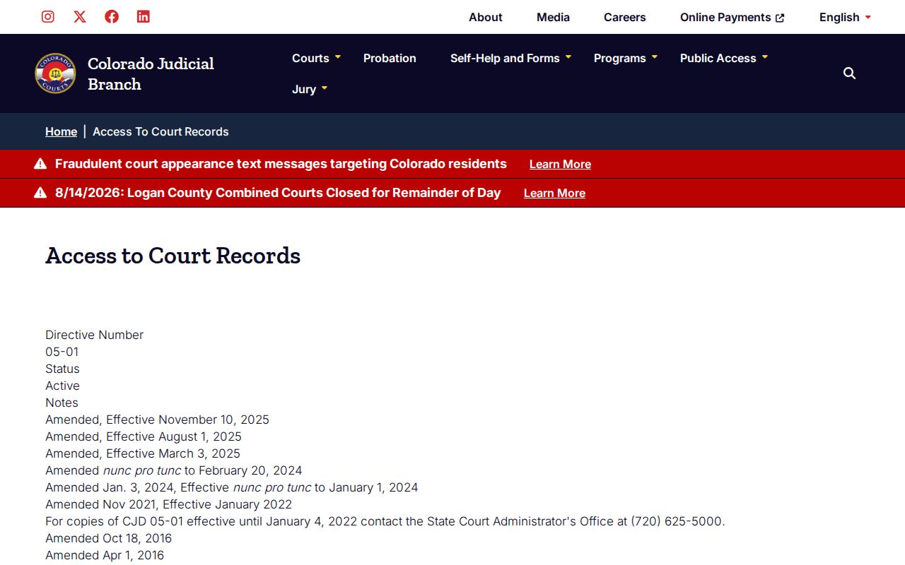 Chaffee County criminal docket public access directive
