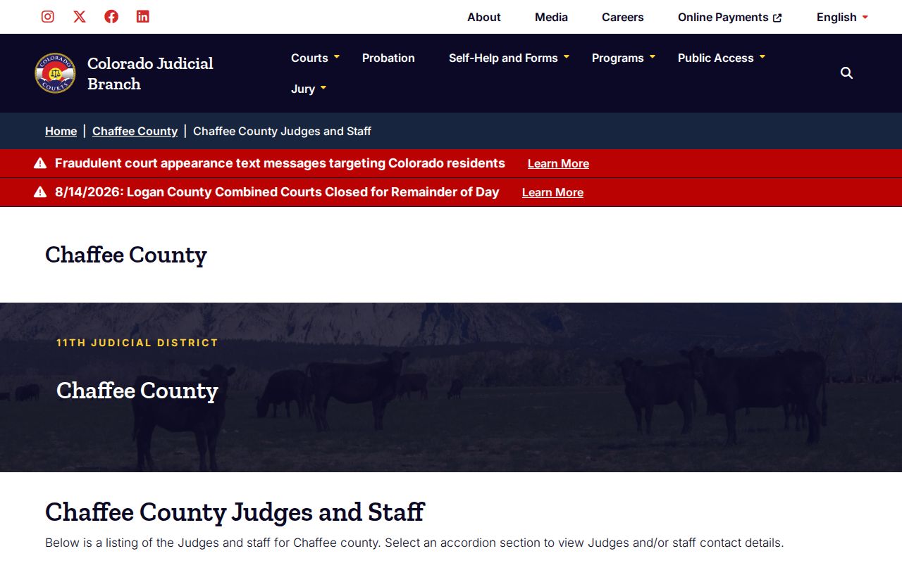 Chaffee County court docket judges and staff roster
